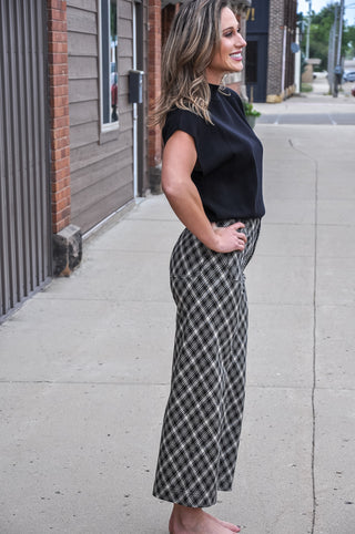 Taupe Plaid Straight Leg Pants