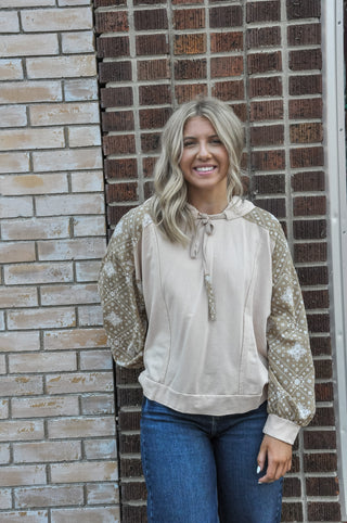 Taupe Print Contrast Boxy Shirt