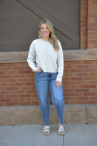 Taupe Striped Button-up Sweater