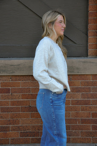Taupe Striped Button-up Sweater