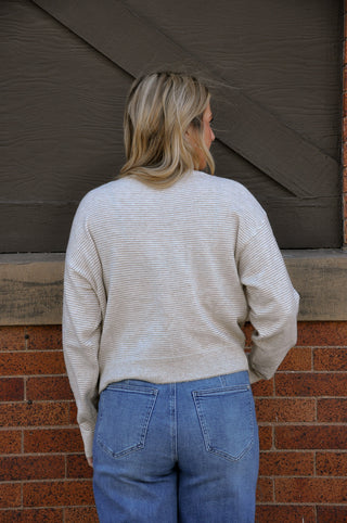 Taupe Striped Button-up Sweater