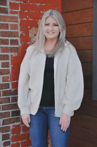 Taupe Textured Zip Up Jacket