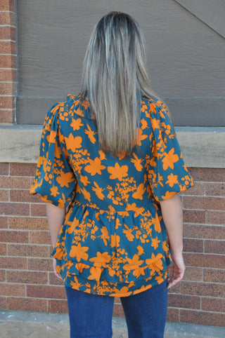 Teal Mix Floral Printed Top