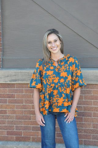 Teal Mix Floral Printed Top