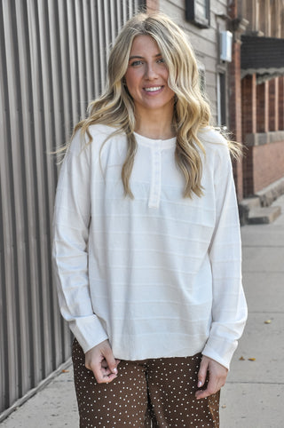 Texture Striped Half Button Sweater