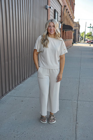 Textured Knit Dolman Sleeve Cropped Wide-Leg Set