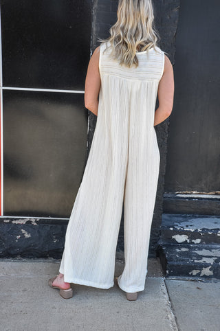 Textured Knit Sleeveless Wide Leg Jumpsuit