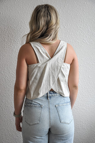 Textured Linen Cross Over Tank