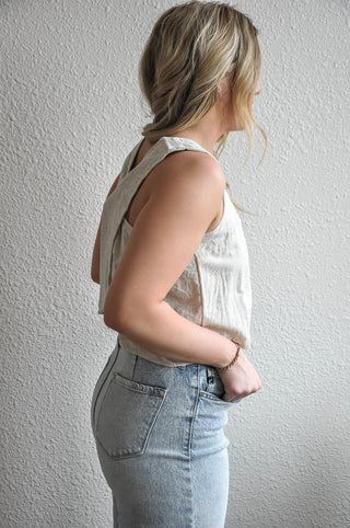 Textured Linen Cross Over Tank