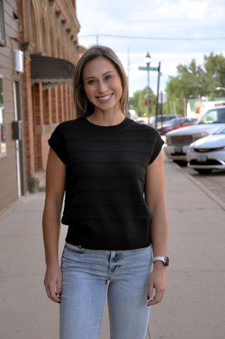 Textured Round Neck Dolman Sleeve Top