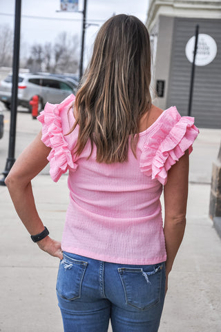 Textured Ruffle Layered SS Top