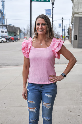 Textured Ruffle Layered SS Top