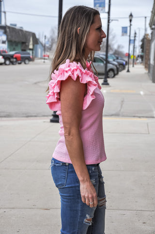 Textured Ruffle Layered SS Top