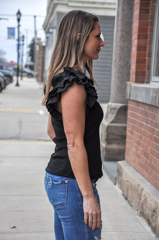 Textured Ruffle Layered SS Top