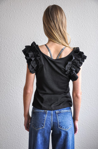 Textured Ruffle Layered SS Top