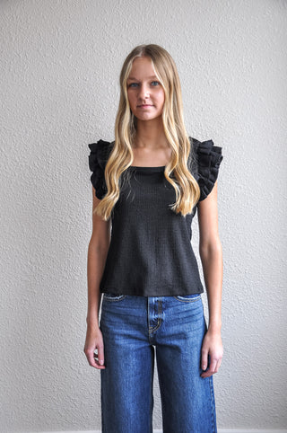 Textured Ruffle Layered SS Top