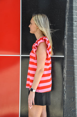 Textured Strip Ruffled Top