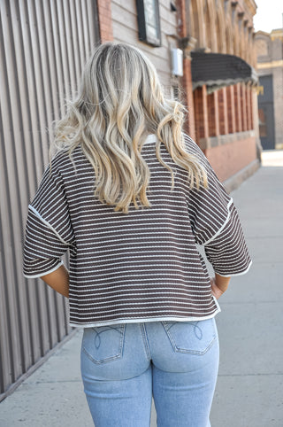 Textured Stripe Binding Detail Knit Top