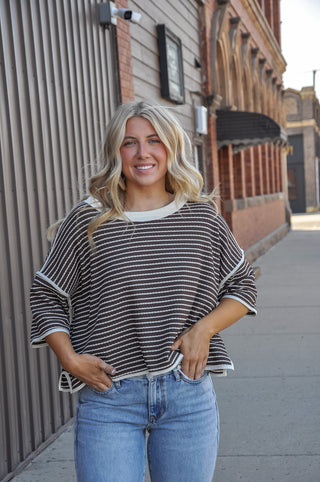 Textured Stripe Binding Detail Knit Top | JQ Clothing Co.