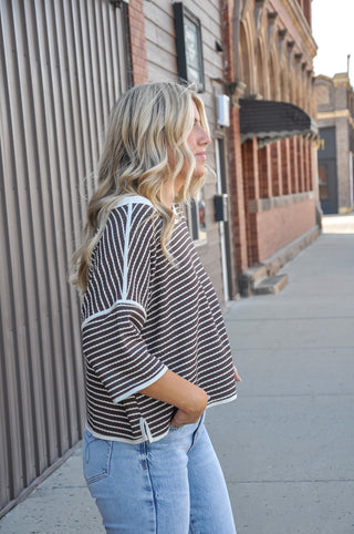 Textured Stripe Binding Detail Knit Top