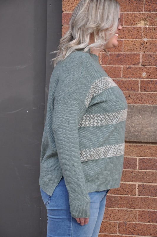 Textured Stripe Mock Neck Sweater