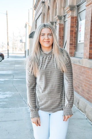 Textured Velvet Long Sleeve Top