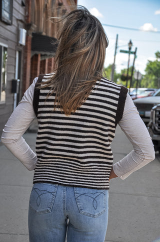 The Brown & Cream Striped Knit Cardigan Vest