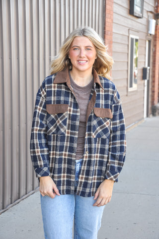 The Brushed Flannel Plaid Corduroy Shacket