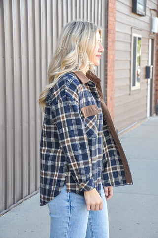 The Brushed Flannel Plaid Corduroy Shacket
