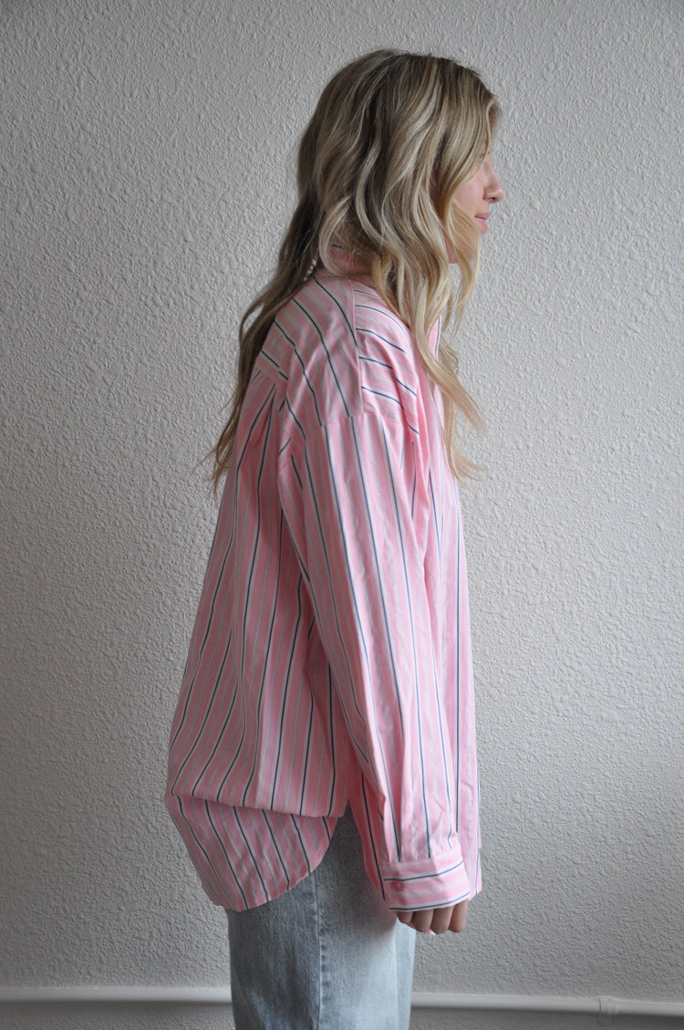 The Loose Fit Pink Striped Button Down