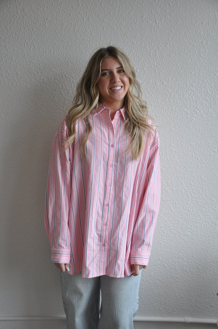 The Loose Fit Pink Striped Button Down