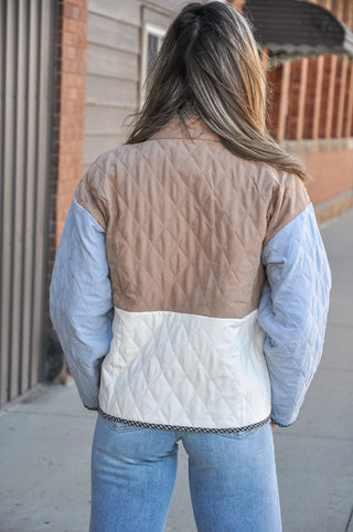 The Quilted Colorblock Long Sleeve Snap Jacket