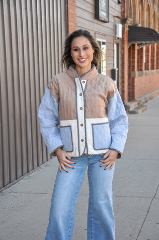 The Quilted Colorblock Long Sleeve Snap Jacket