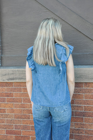 The Ruffle Trim Denim Top | JQ Clothing Co.