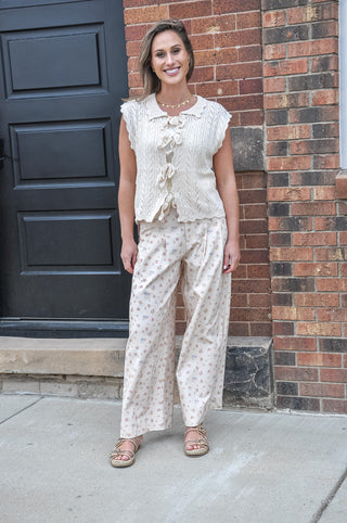 Tie Front Collared Fine Knit Top