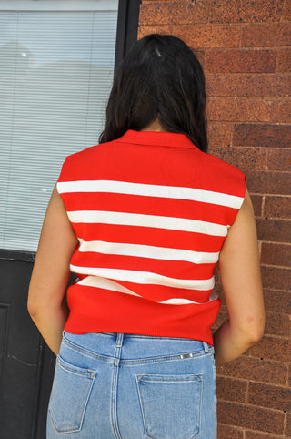 Tomato Stripe Sleeveless Top