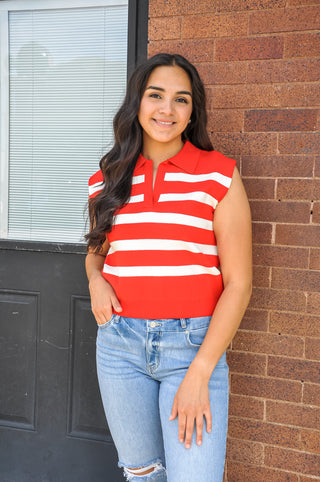 Tomato Stripe Sleeveless Top