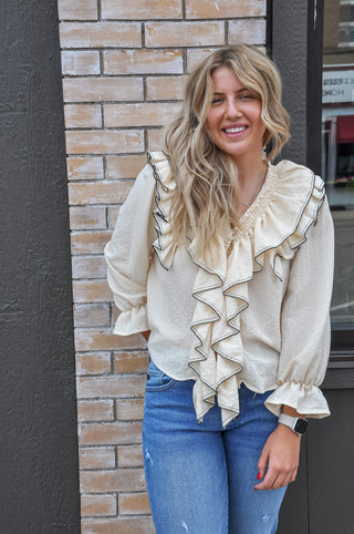 True Companion Ruffle V Blouse