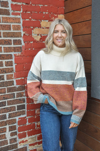 Turtle Neckline Color Block Sweater