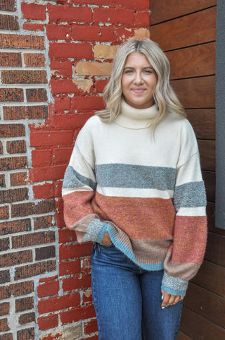 Turtle Neckline Color Block Sweater