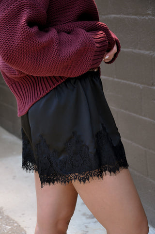 Satin Lace Trim Shorts