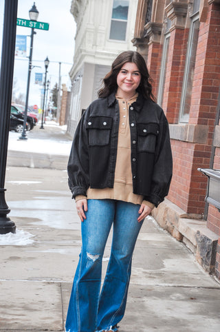 Two Tone Contrast Black Shacket