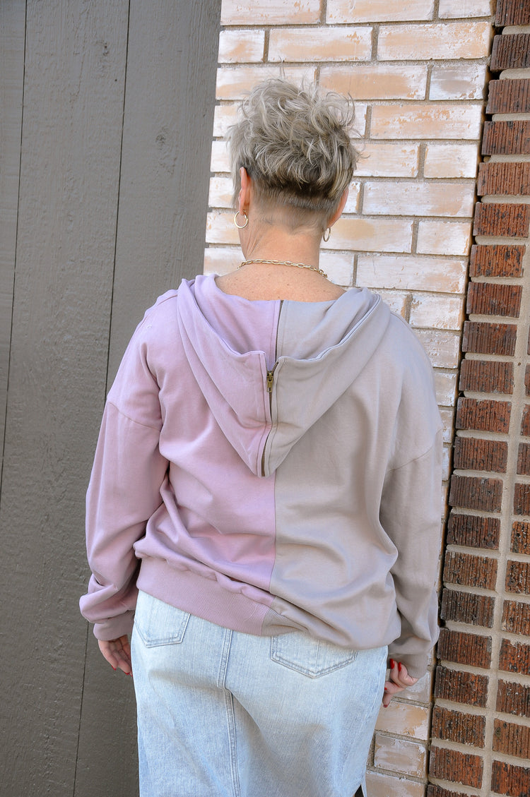 Two Tone Lavender Hooded Zip Up