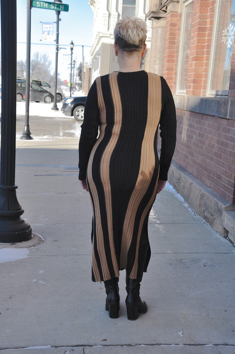 Two Tone Ribbed Sweater Dress