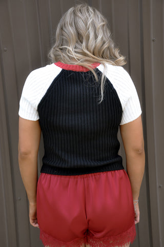 "USA Flag" Raglan SS Ribbed Sweater