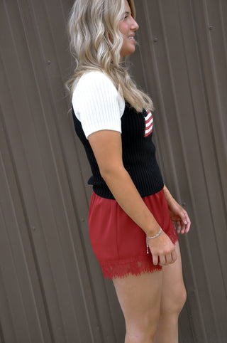 "USA Flag" Raglan SS Ribbed Sweater