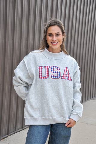 Embroidered "USA" Mock Neck Sweatshirt