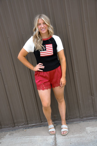 "USA Flag" Raglan SS Ribbed Sweater