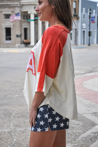 Usa Star Patch Color Block Top