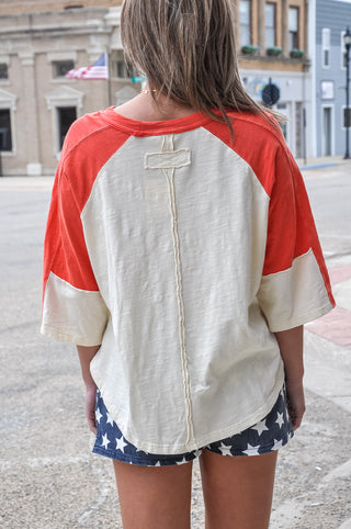 Usa Star Patch Color Block Top